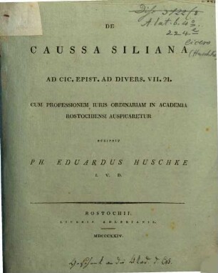 De caussa Siliana ad Cic. epist. ad divers. VII.21.