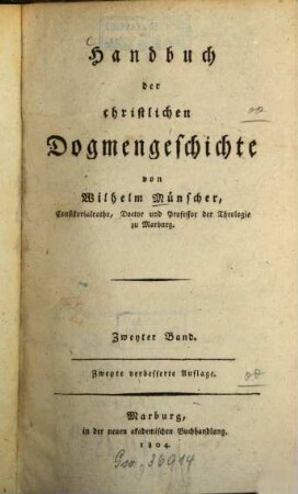 Handbuch der christlichen Dogmengeschichte. 2. - 2. verb. Aufl. - 1804. - XII, 587 S.