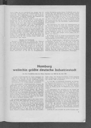 Hamburg weiterhin größte deutsche Industriestadt
