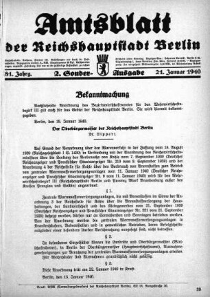 2. Sonder-Ausgabe, 21. Januar 1940