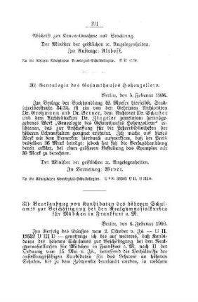 Genealogie des Gesamthauses Hohenzollern : [D. Höhere Lehranstalten]
