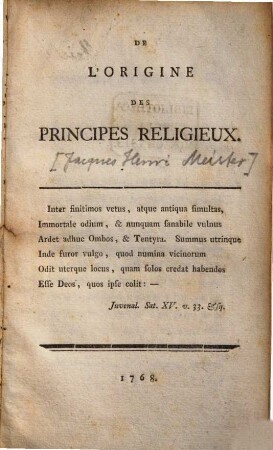 De l'origine des principes religieux