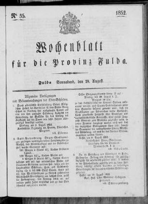 Nr. 35, Ausgabe vom 28. August 1852