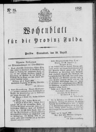 Nr. 35, Ausgabe vom 28. August 1852