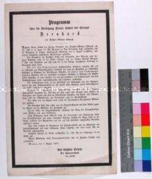 Programm und Trauerreglement zur Beisetzung von Bernhard Herzog von Sachsen-Weimar-Eisenach