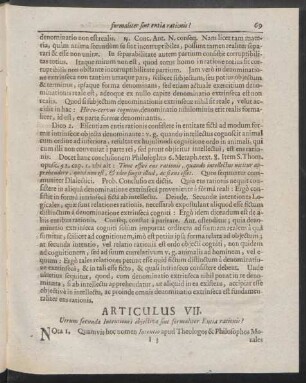 Atriculus VII. Utrum secunda Intentiones objectivae sint formaliter Entia rationis?