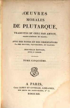 Oeuvres morales de Plutarque, 5