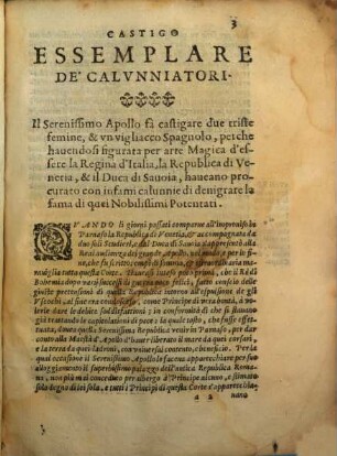 Castigo Essemplare De'Calunniatori : Avviso Di Parnaso