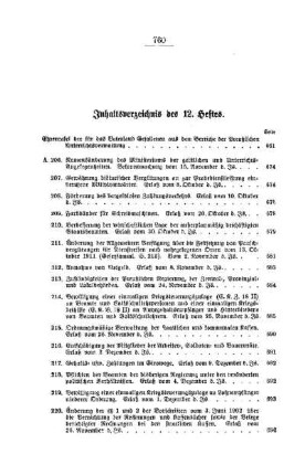 Inhaltsverzeichnis des 12. Heftes
