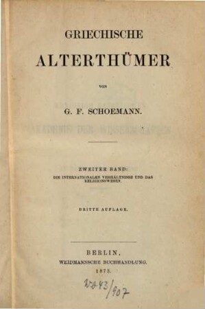 Griechische Alterthümer, 2. Die internationalen Verhältnisse und das Religionswesen