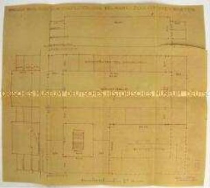 Hektografierter Grundriss eines geplanten Kunstausstellungsgebäudes mit dazugehörigen Erläuterungen des Architekten Ludwig Hilberseimer - Sachkonvolut