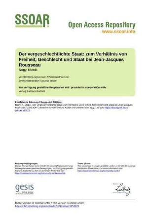 Der vergeschlechtlichte Staat: zum Verhältnis von Freiheit, Geschlecht und Staat bei Jean-Jacques Rousseau