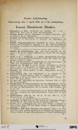 Erster Auktionstag: Donnerstag, den 3. April 1930, ab 3 Uhr nachmittags (Nr. 1-225)