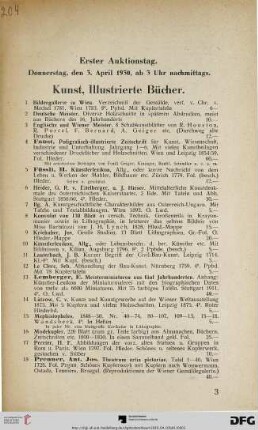 Erster Auktionstag: Donnerstag, den 3. April 1930, ab 3 Uhr nachmittags (Nr. 1-225)