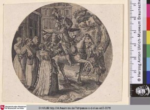 [Der Abschied des verlorenen Sohnes; The prodigal leaving his father's house; Départ du fils à cheval, disant adieu à ses parents]
