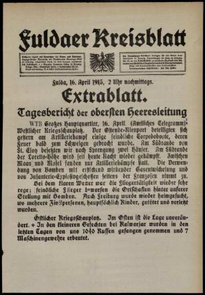 Ausgabe vom Freitag, den 16. April 1915.