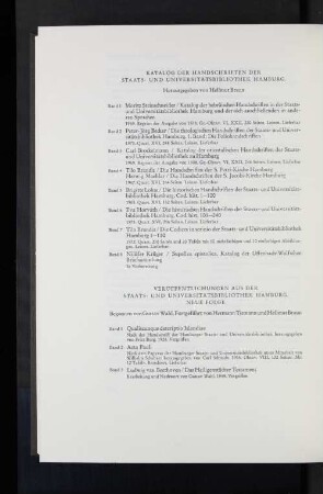 Veröffentlichungen aus der Staats-und Universiätsbibliothek Hamburg Neue Folge