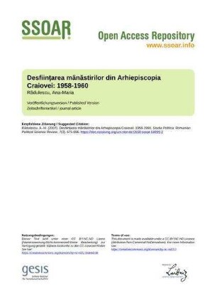 Desființarea mânăstirilor din Arhiepiscopia Craiovei: 1958-1960