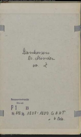 Zivilstandsregister der evangelischen Gemeinde Dankersen, Kreis Minden (GAHT 1808-1809) (Gemeinde: Evangelische Gemeinde Dankersen)