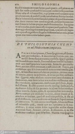 DE PHILOSOPHIA CHEMICA AD MEDITATINAM COMPARATA.