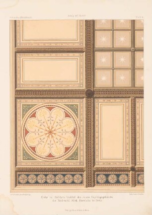 Decke im Abfahrtsvestibül des Neuen Empfangsgebäudes der Niederschlesisch-Märkischen Eisenbahn, Berlin: Ansicht Decke (aus: Architektonisches Skizzenbuch, H. 110/5, 1871)