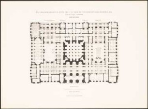 Reichstag, Berlin Zweiter Wettbewerb: Grundriss EG (aus: Die preisgekrönten Entwürfe zu dem neuen Reichstagsgebäude, Berlin 1882)