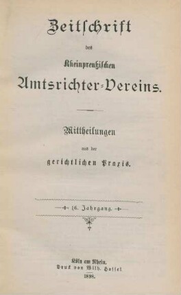 16.1898: Zeitschrift des Rheinpreußischen Amtsrichter-Vereins
