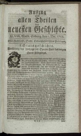 XLVIII. Nachlese. Coburg, den 1. Dec. 1753.