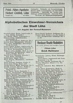 Alphabetisches Einwohner-Verzeichnis der Stadt Lähn
