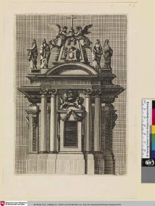 [Mausoleum mit vier weiblichen Skulpturen auf dem Dach; Mausolée orné de colonnes et de statues de figures féminines]