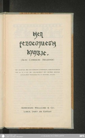Alte cymrische Heilkunde : ein Abdruck des historischen Andenkens