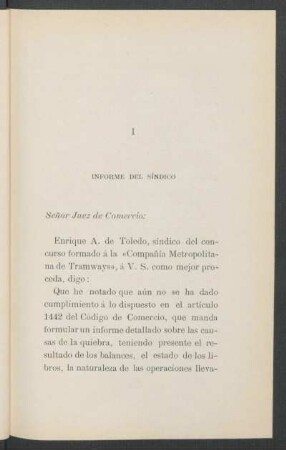 I - Informe del síndico