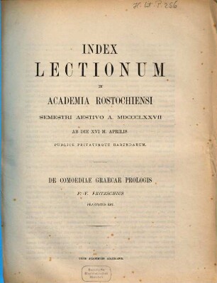 Index lectionum in Academia Rostochiensi ... publice privatimque habendarum. SS 1877