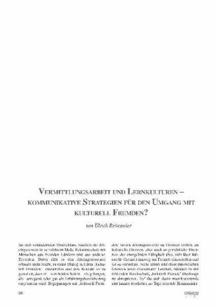 Vermittlungsarbeit und Lernkulturen - kommunikative Strategien für den Umgang mit kulturell Fremden?