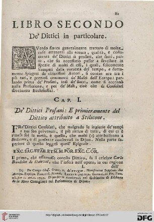 Libro secondo: De'dittici in particolare