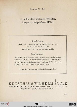 Gemälde alter und neuer Meister, Graphik, Antiquitäten, Möbel : 22. und 23. Februar 1944 (Katalog Nr. 104)