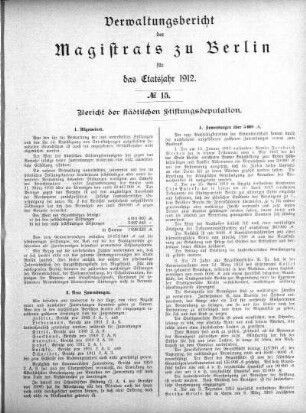No. 15. Bericht der städtischen Stiftungsdeputation