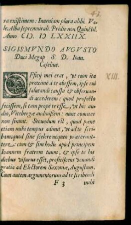 Sigismundo Augusto Duci Megap S. D. Ioan. Caselius.