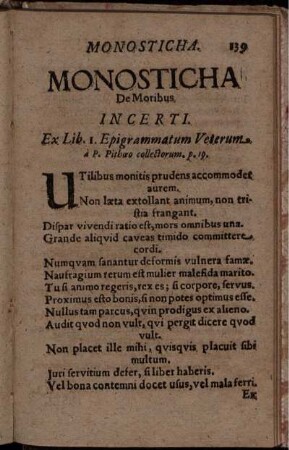 Monosticha De Moribus