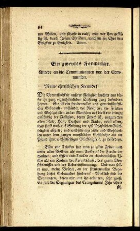 Ein zweytes Formular. Anrede an die Communicanten vor der Communion.
