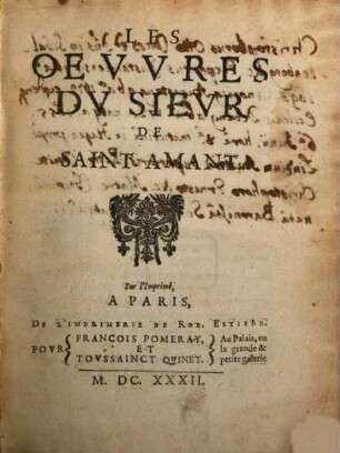 Les Oevvres Dv Sievr De Saint Amant, [1]