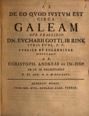 De Eo Qvod Ivstvm Est Circa Galeam