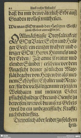 Wie man Gott umb den Heiligen Geist, zum Gebet anruffen sol