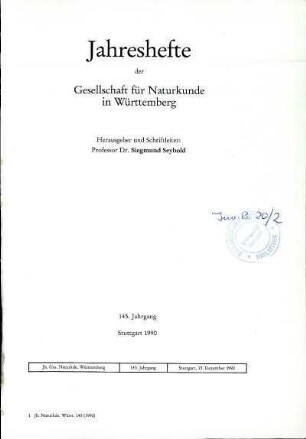 Bd. 145, 1990: Jahreshefte der Gesellschaft für Naturkunde in Württemberg