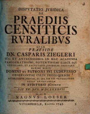 Disp. iur. de praediis censiticis ruralibus