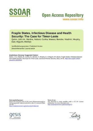 Fragile States, Infectious Disease and Health Security: The Case for Timor-Leste