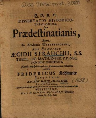 Dissertatio Historico-Theologica, De Praedestinatianis