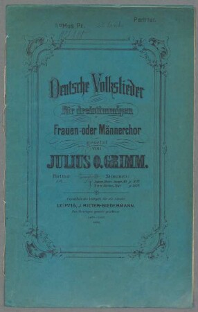 Deutsche Volkslieder : für dreistimmigen Frauen- oder Männerchor gesetzt