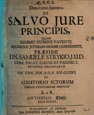 Disputatio Juridica De Salvo Jure Principis