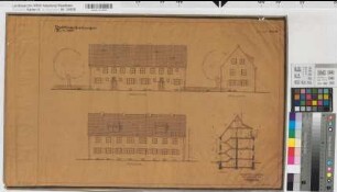 Volkswohnungen Ansichten, Schnitt 1938 1 : 100 42 x 70 Pause Westfälische Heimstätte Dortmund Wohnungsgesellschaft Münsterland